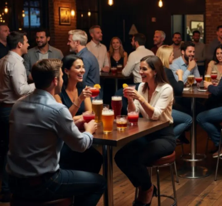 Goście bawiący się podczas wydarzenia w barze Cards & Beer