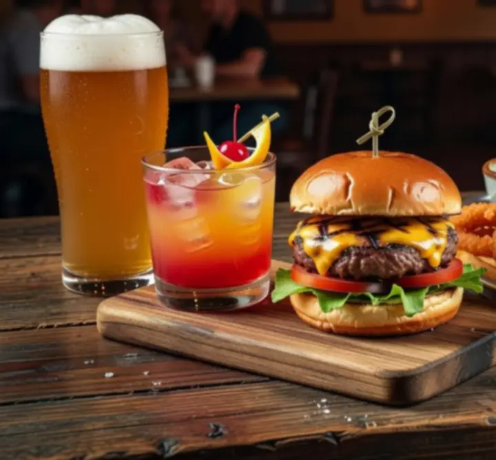 Zestaw dań barowych, burgerów i przekąsek w Cards & Beer