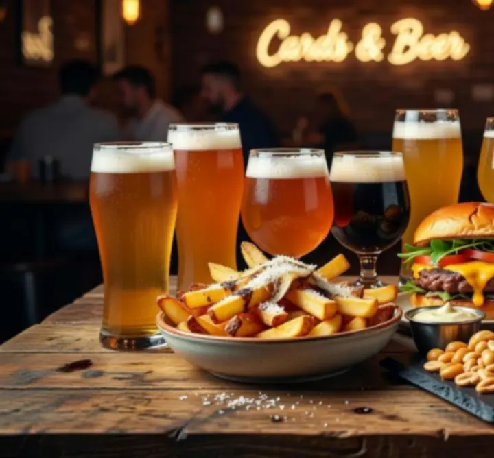 Zbliżenie na burgery, przekąski barowe i piwo rzemieślnicze w Cards & Beer