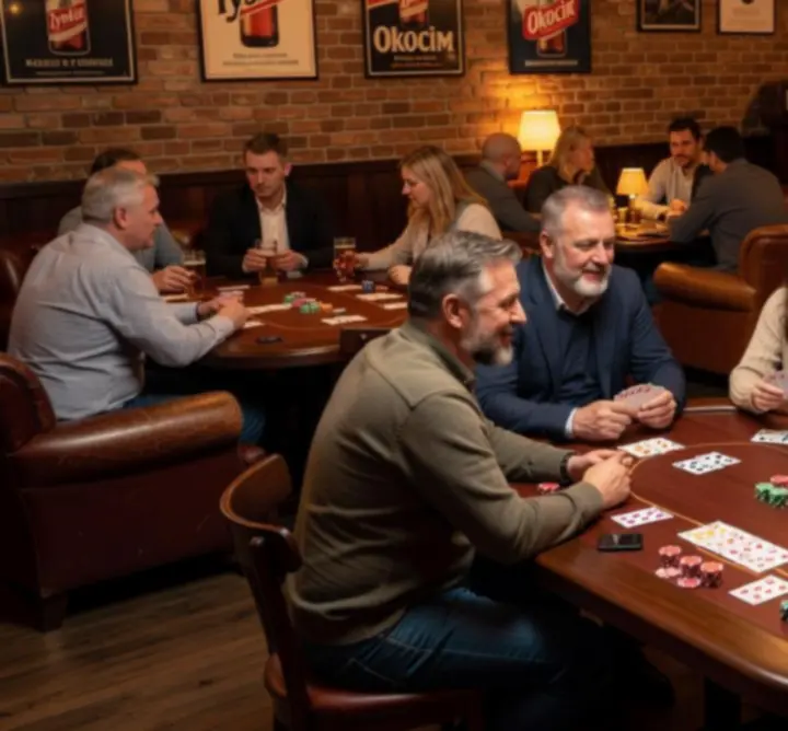Strefa pokerowa w Cards & Beer z profesjonalnymi stołami i żetonami