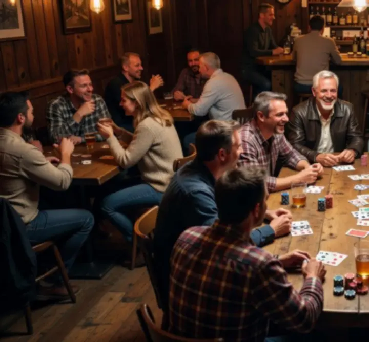 Goście podczas wieczoru pokerowego w atmosferze baru