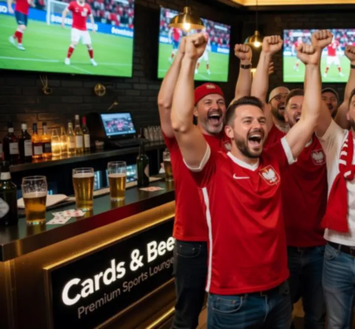 Kibice w Cards & Beer z piwem i przekąskami